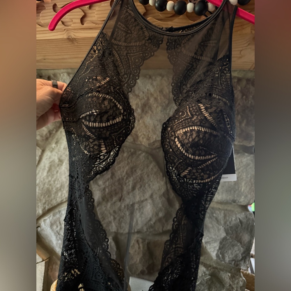 New Calvin Klein Black Lace Bodysuit Small